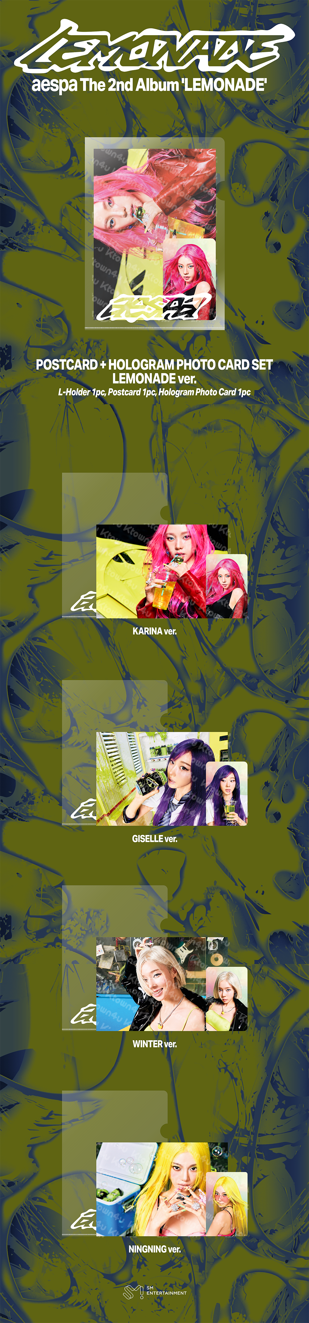 (Pre Order) aespa - Make it Lemonade Official MD - POSTCARD + HOLOGRAM PHOTO CARD SET (LEMONADE Ver.)