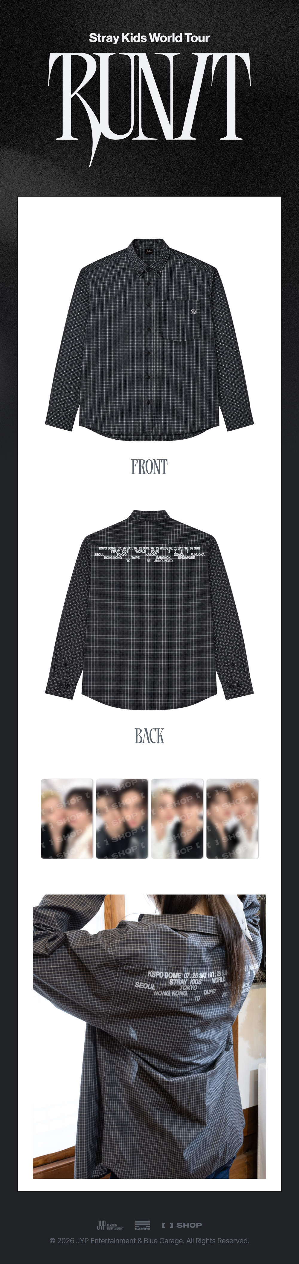 (Pre Order) Stray Kids - Run It World Tour Official MD: CHECK SHIRT