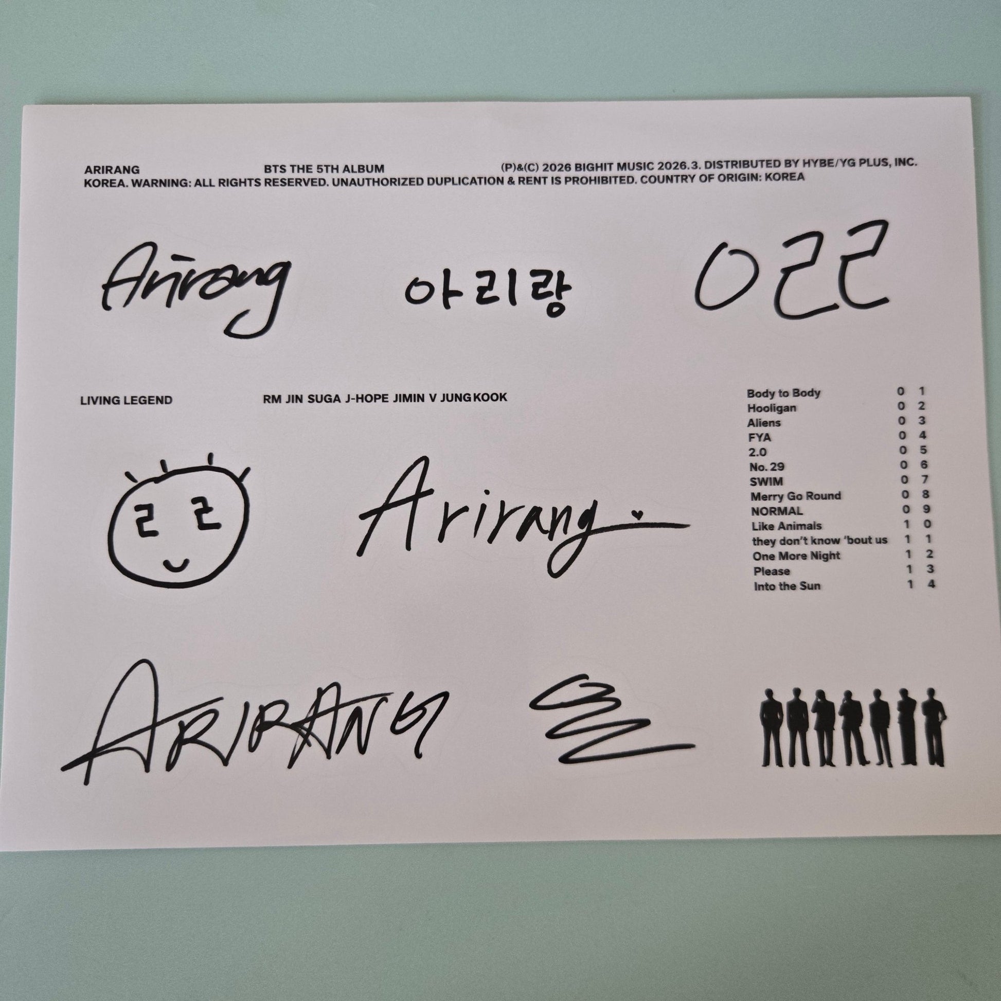 BTS - Arirang Album Inclusion: Living Legend Sticker Sheet - KPop Idol