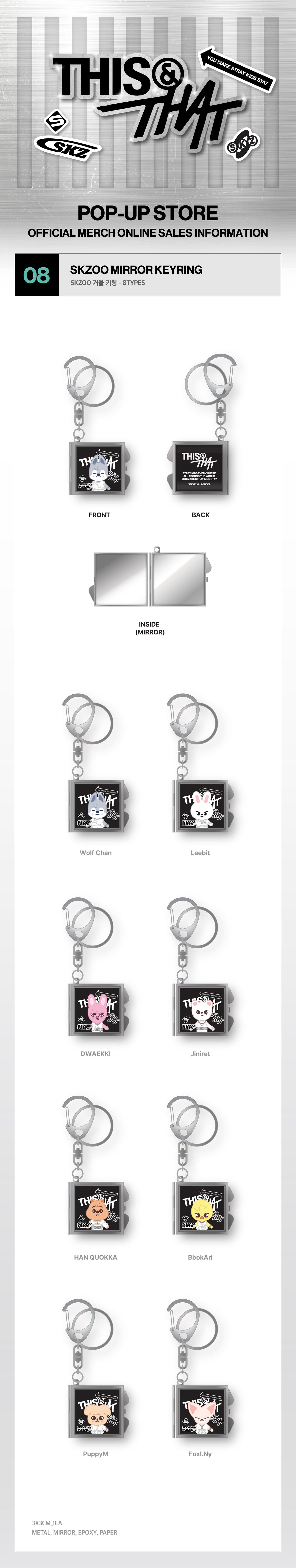 (Pre Order) Stray Kids - This & That Pop Up Official MD Week One: SKZOO MIRROR KEYRING