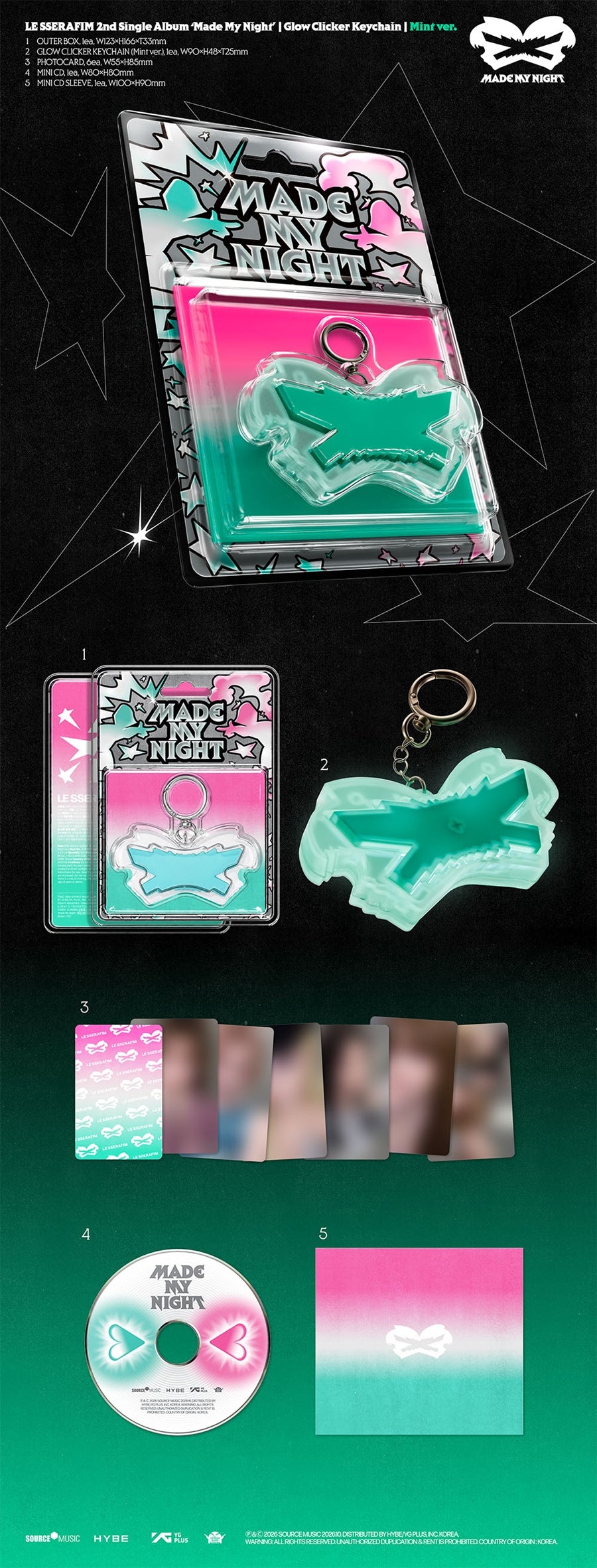 (Pre Order) Le Sserafim - Made My Night: Glow Clicker Keychain (Green)