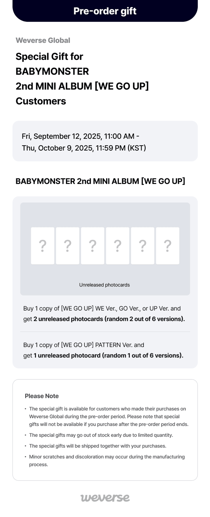 (Pre Order) BABYMONSTER - We Go Up: WE version with Weverse POB - KPop Idol