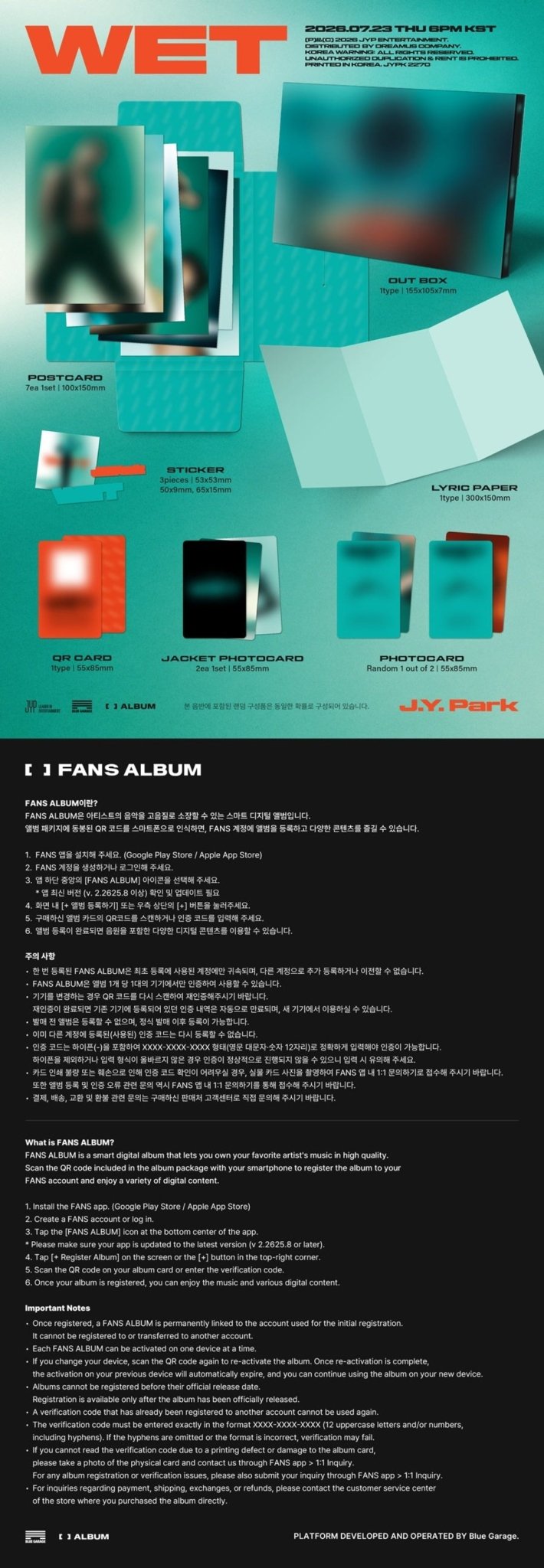 (Pre Order) J.Y.Park - WET: FANs Album Ver. - KPop Idol
