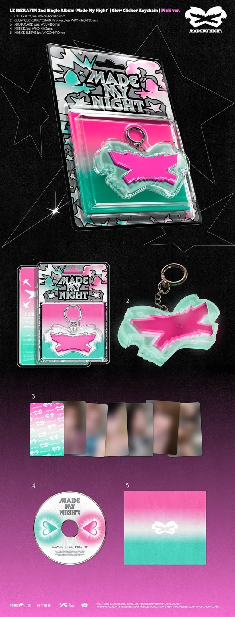 (Pre Order) Le Sserafim - Made My Night: Glow Clicker Keychain (Pink) - KPop Idol