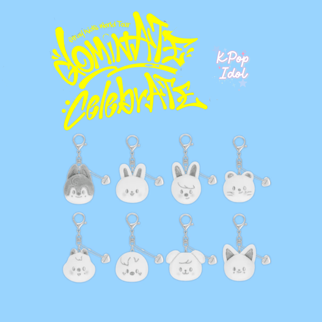 (Pre Order) Stray Kids CelebrATE DominATE Pop Up Store Official MD: SKZOO FACE KEYRING SILVER Ver. - KPop Idol