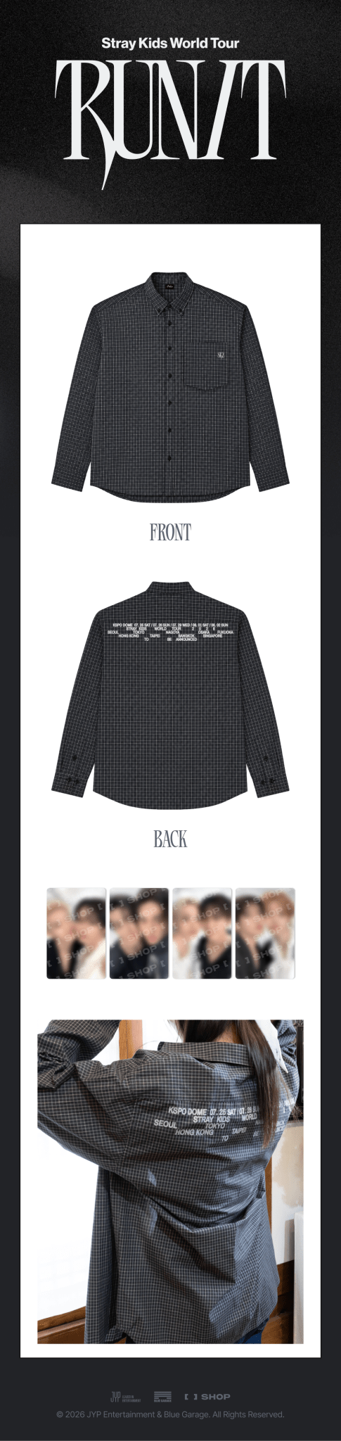 (Pre Order) Stray Kids - Run It World Tour Official MD: CHECK SHIRT - KPop Idol