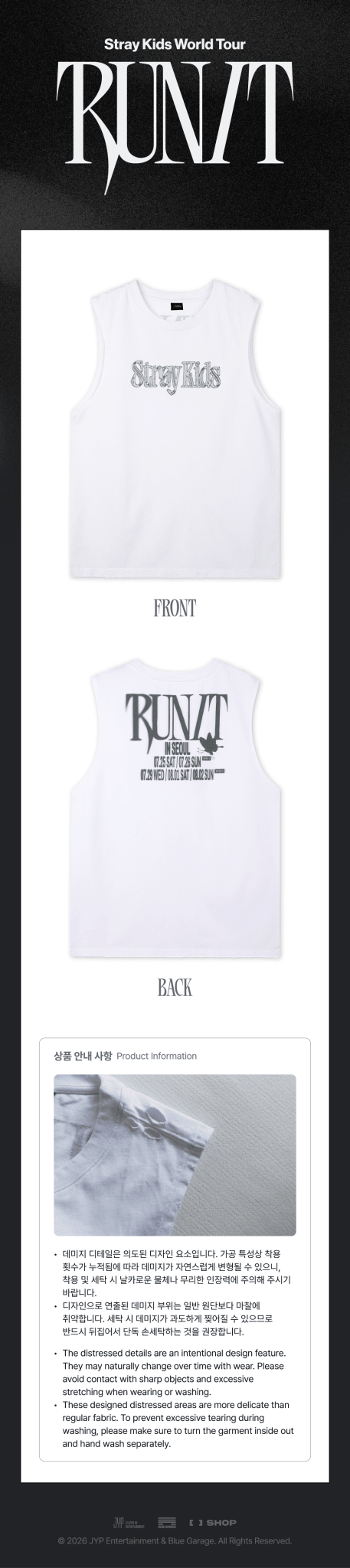 (Pre Order) Stray Kids - Run It World Tour Official MD: SLEEVELESS TOP - KPop Idol