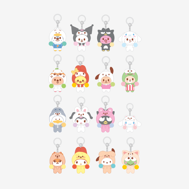 (Pre Order) Stray Kids - SKZOO X SANRIO CHARACTERS Official MD: SECRET FLOCKED FIGURE KEYRING (CHEER UP Ver.) - KPop Idol