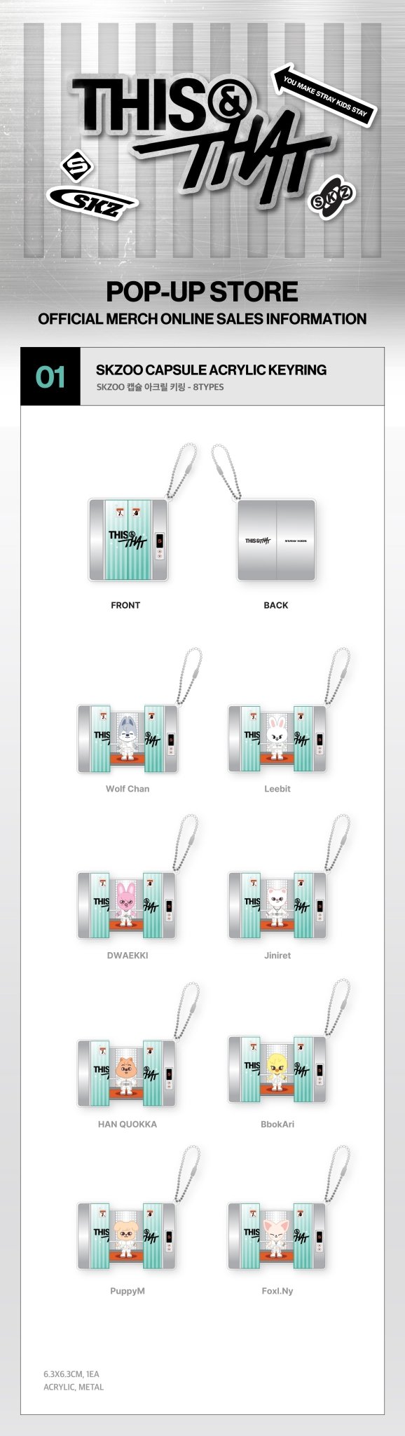 (Pre Order) Stray Kids - This & That Pop Up Official MD Week One: SKZOO CAPSULE ACRYLIC KEYRING - KPop Idol