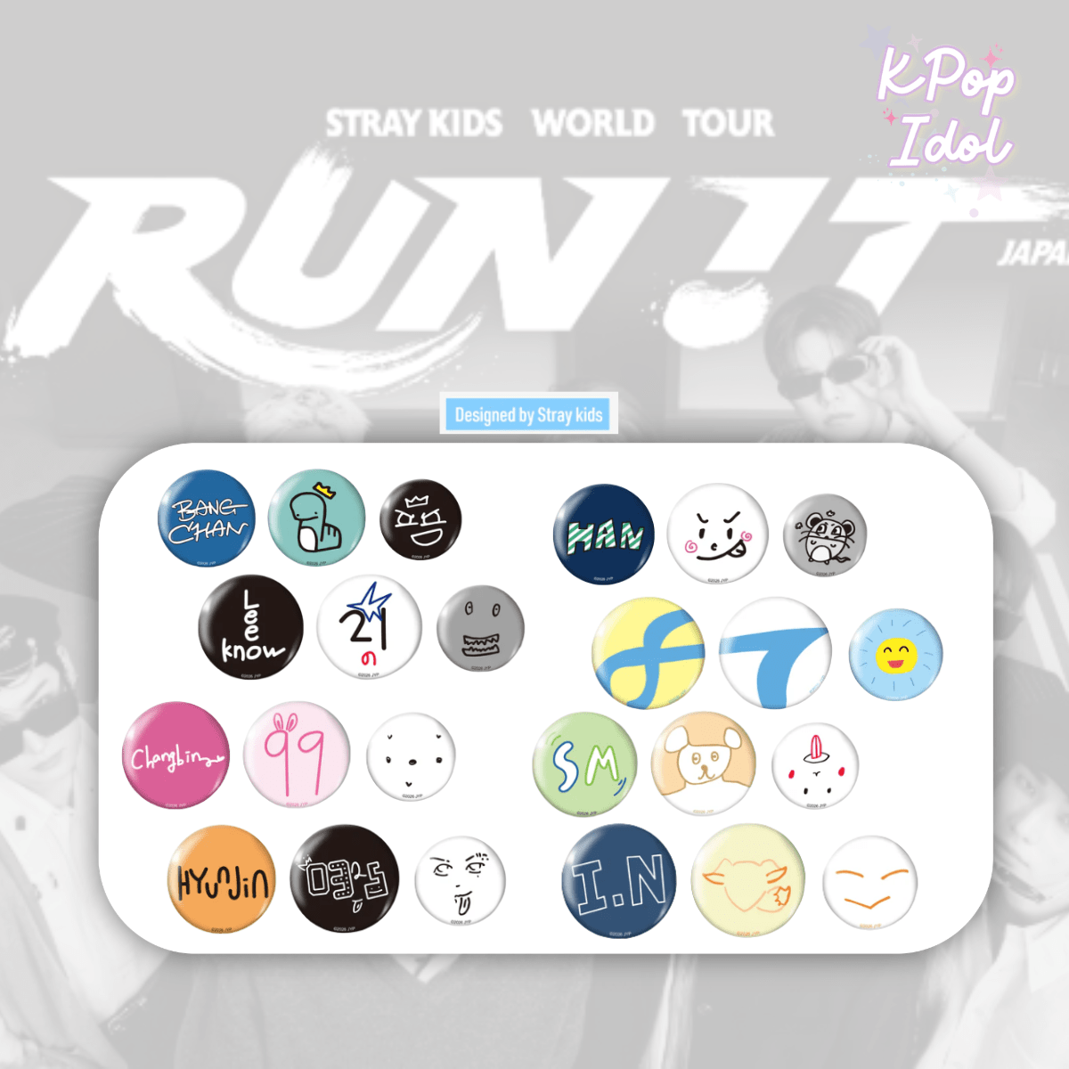 (Pre Order) Stray Kids - World Tour <Run It Japan> Official MD: BADGE SET (3PIECES) - KPop Idol
