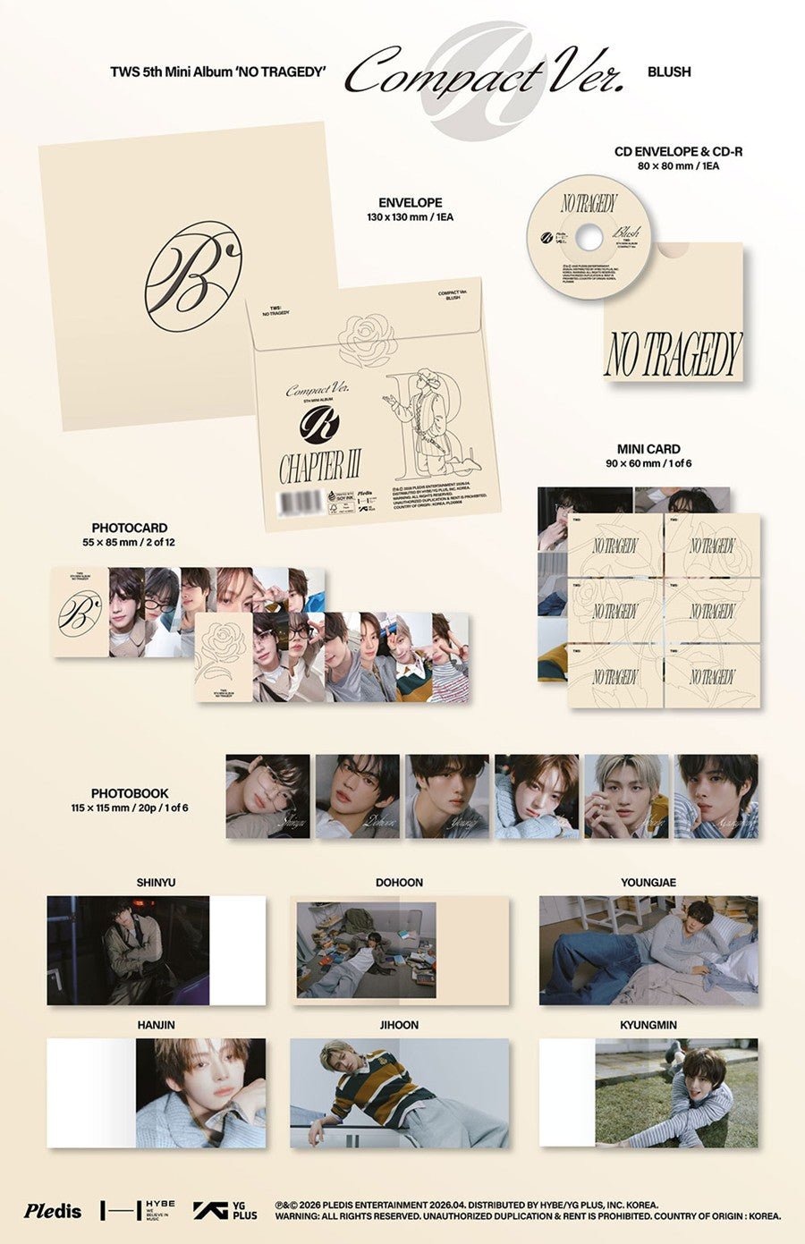 (Pre Order) TWS - No Tragedy: Compact Ver - Blush - KPop Idol