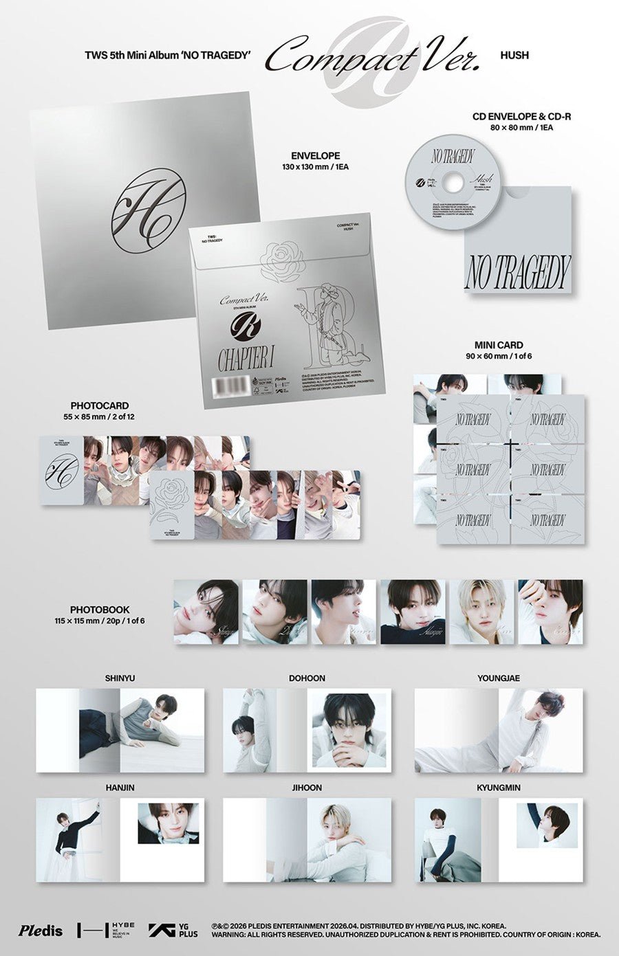 (Pre Order) TWS - No Tragedy: Compact Ver - Hush - KPop Idol