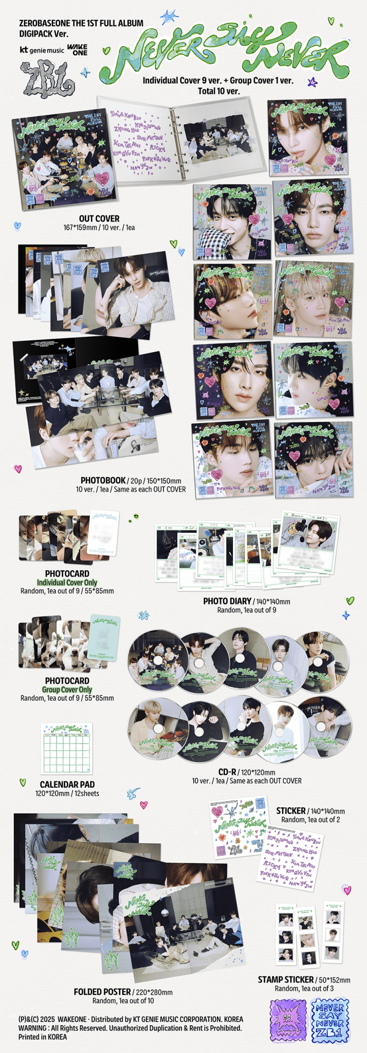 (Pre Order) Zerobaseone - Never Say Never Digipack Version with POB (random cover) - KPop Idol